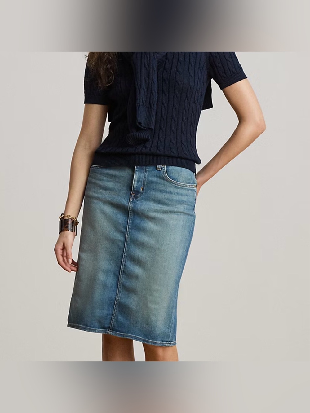 Lauren Ralph Lauren Blue Denim Jean Midi Pencil Skirt, Size 14W Classic Capsule - Picture 3 of 16